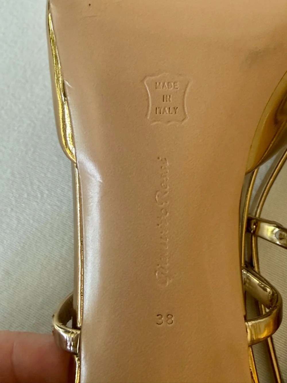 Gianvito Rossi Ascent Metallic Gold Pointed Slingback Heels, 38 (7.5), EUC